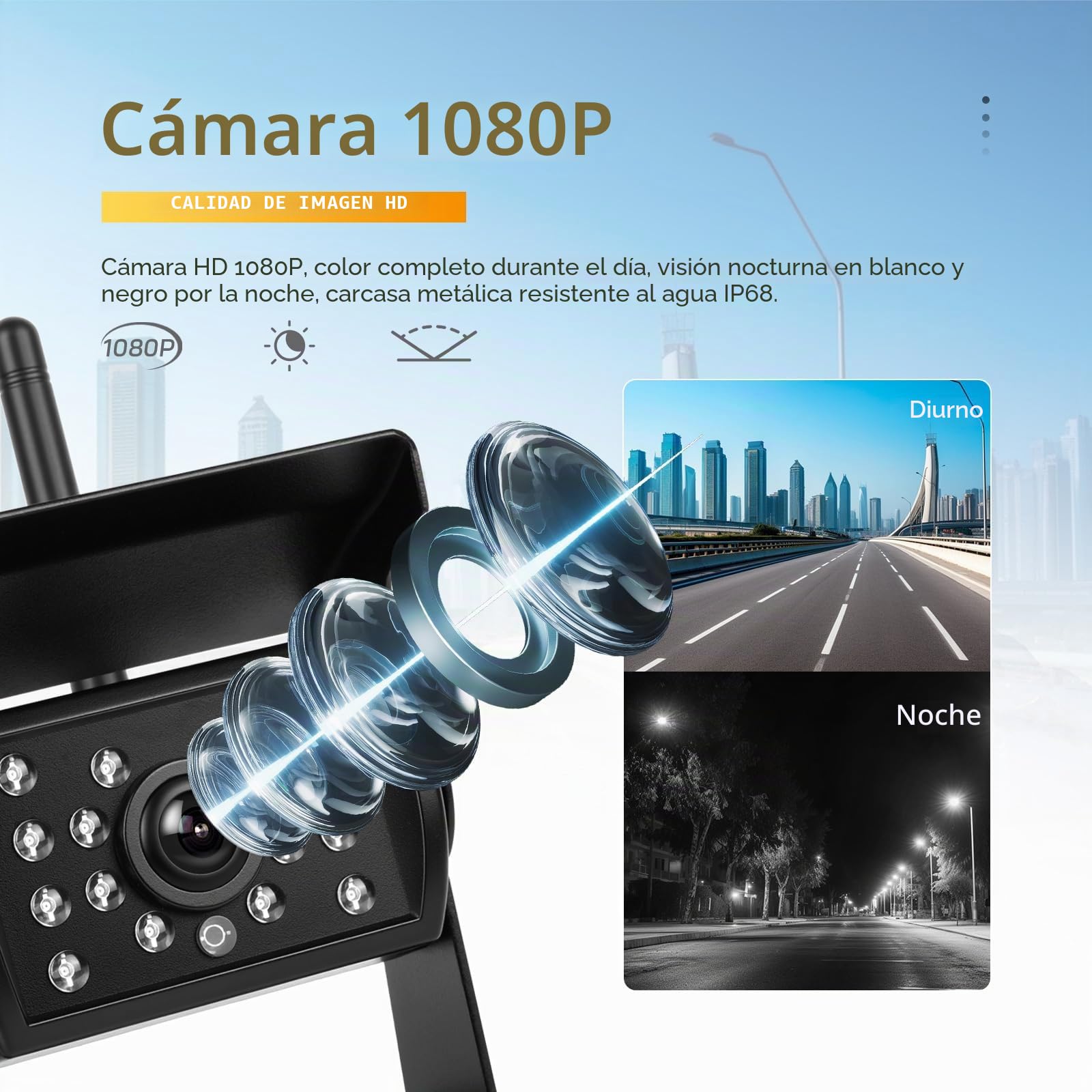 Kit Cámara Marcha Atrás Inalámbrica 2 Cámaras, Pantalla 7 Pulgadas, Visión Nocturna, IP67 Impermeable, DC 12‑36V para Camión, Autobús, Caravana, Remolque, Vehículo Recreativo