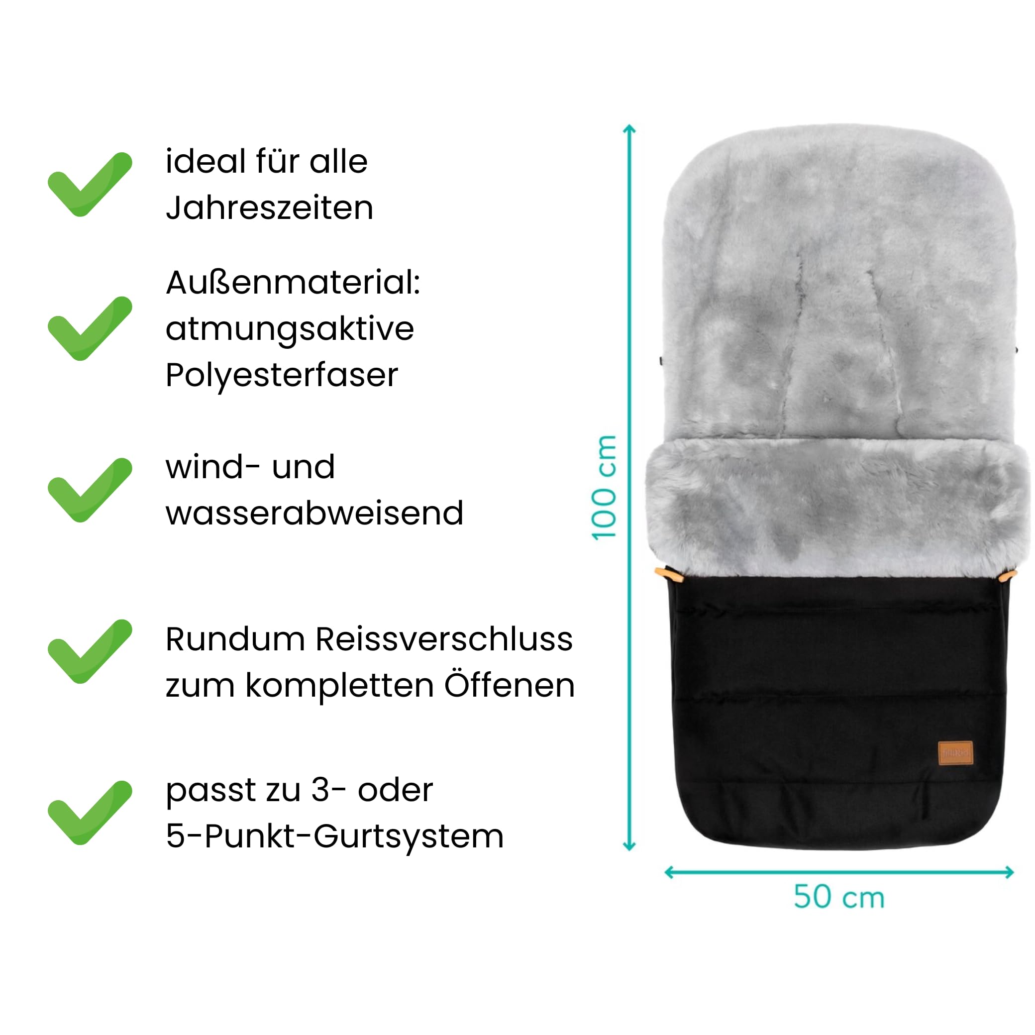 Fillikid Lammfellfußsack Bernina Kinderwagen Buggy Winterfußsack wind- wasserabweisend echtes Lammfell herausnehmbar Baby