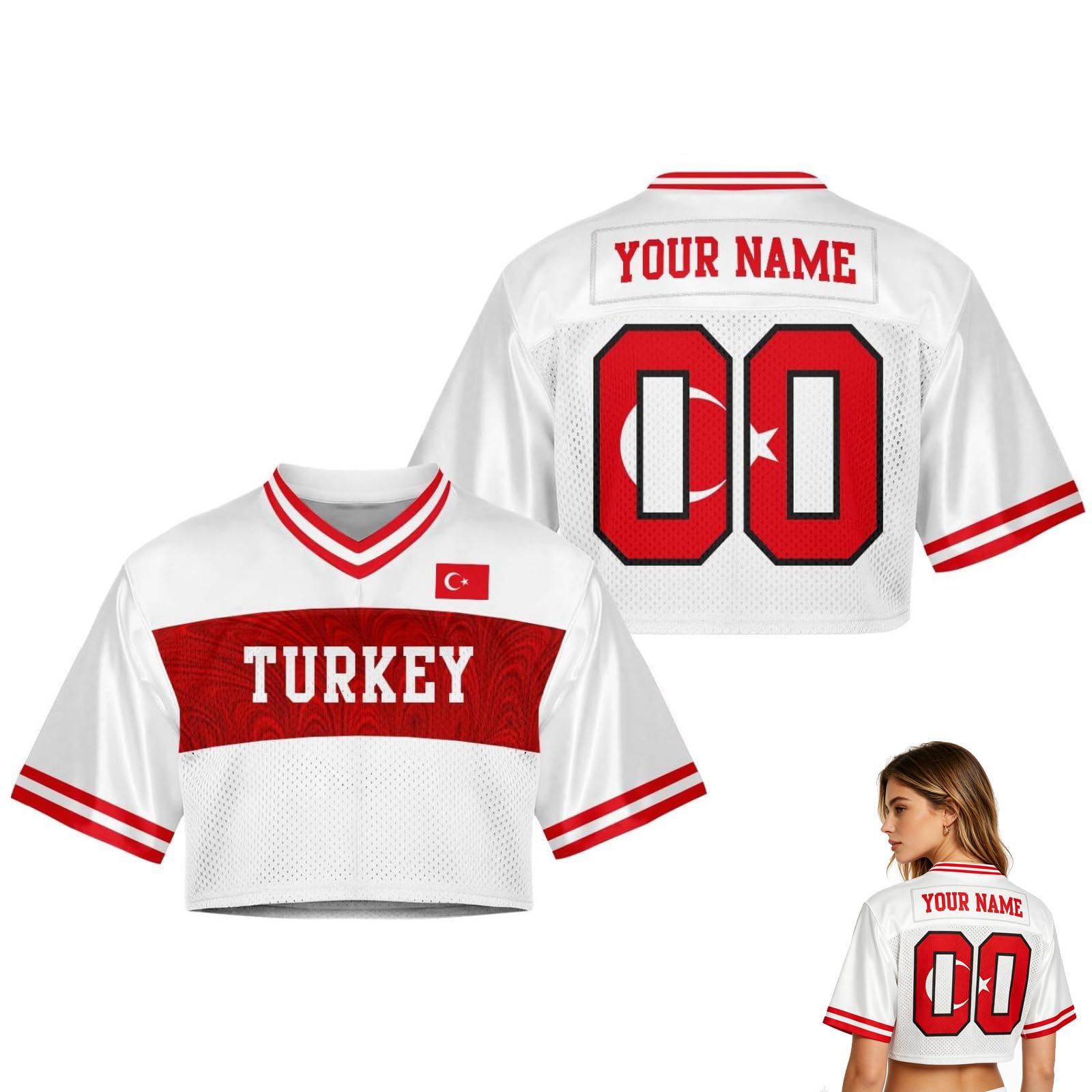 2026 World Cup Fan Shirt for Women,Personalised Name & Number, Y2K Crop Style Jersey, Cute Summer Short Sleeve Top for Match Day, Loose Streetwear Perfect Gift for Girls (Tü-rkiye)
