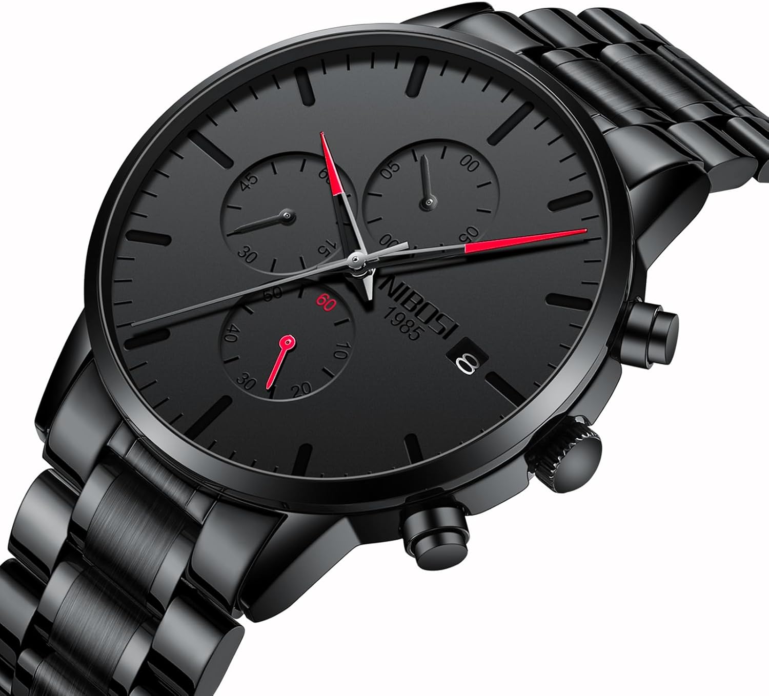 NIBOSI Men's Watches Analog Minimalist Black Dial Watches for Men Business Chronograph Military Casual Wrist Watches Stainless Steel Strap Date - Image 2