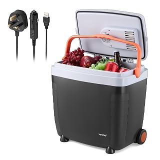 VonShef 28L Electric Cool Box, Large Insulated Cooler Box with Wheels, Hot & Cold Function, Three Power Options (3-Pin 240v Wall Plug, USB & 12v Car Plug), Removable Lid, Festival Camping Accessories - Amazon product rated Grade A
