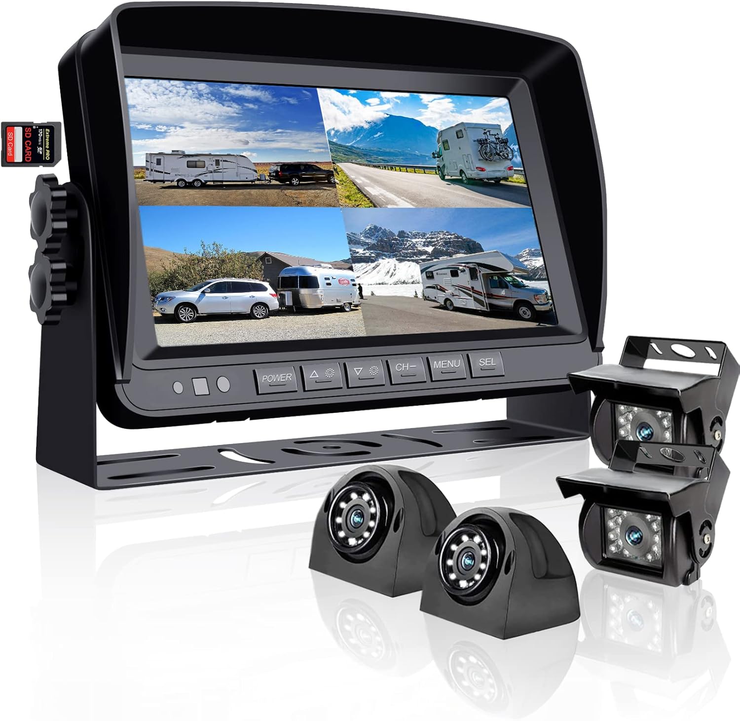 Backup Camera System with 9'' 1080P Monitor – 4 Camera / 360 View