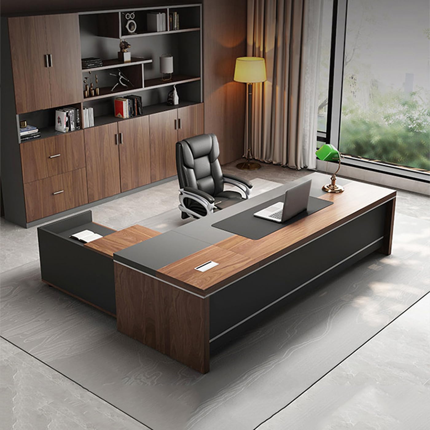 DUWEIKE L-Shaped Executive Desk with Movable Side Cabinet, Home Office Desk