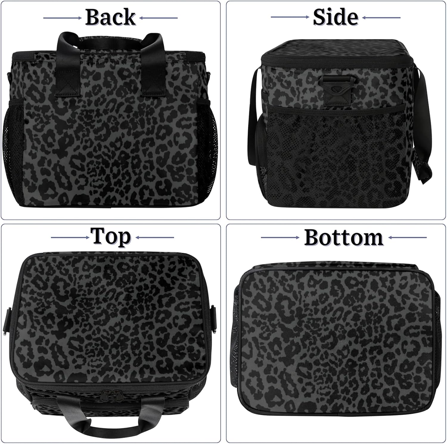 Pardick Soft Cooler Bag Black Leopard Print Insulated Lunch Box for Men & Women, Large Leakproof Lunch Bag Portable Beach Cooler for Work, Picnic, Road Trips,Fishing, Travel, Camping
