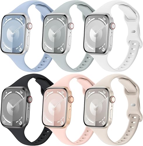 Paquete de 6 correas delgadas compatibles con Apple Watch de 1.496 in 1.575 in 1.614 in 1.654 in 1.732 in 1.772 in 1.929 in, correa deportiva de