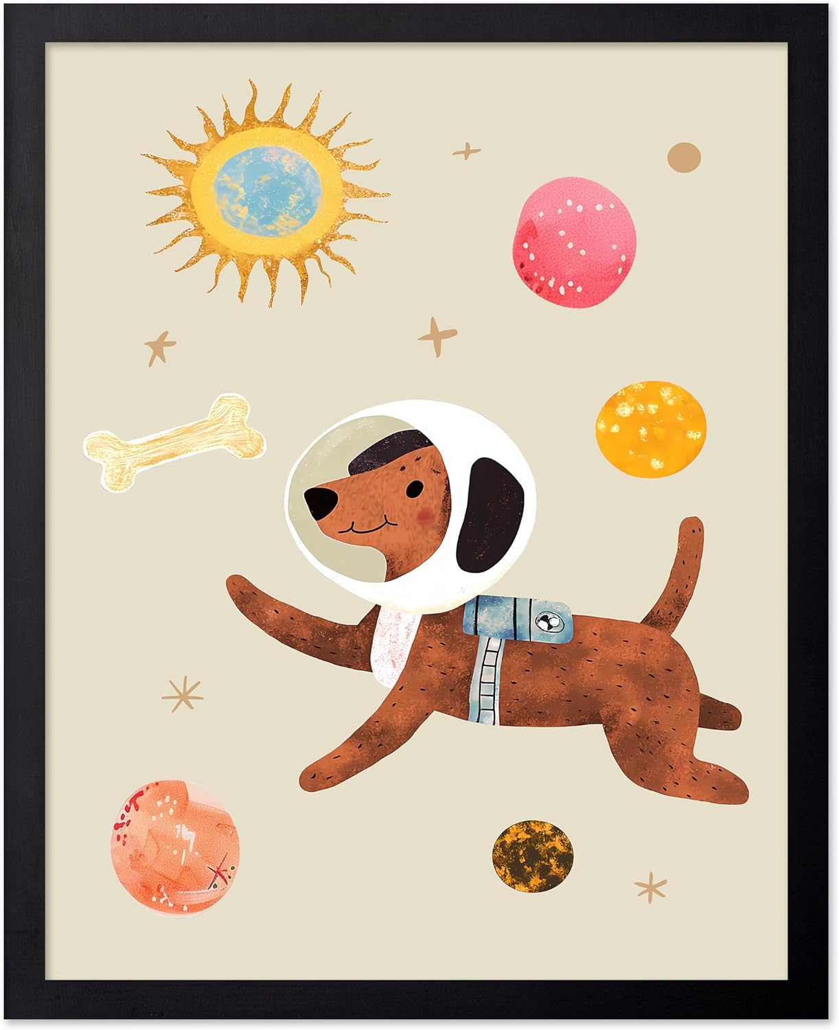 Poster Master Nursery Poster - Space Astronaut Print - Whimsical Space Art - Fun Playroom Art - Cute Nursery Wall Art - Boho Kid's Room Decor - 8x10 UNFRAMED Wall Art