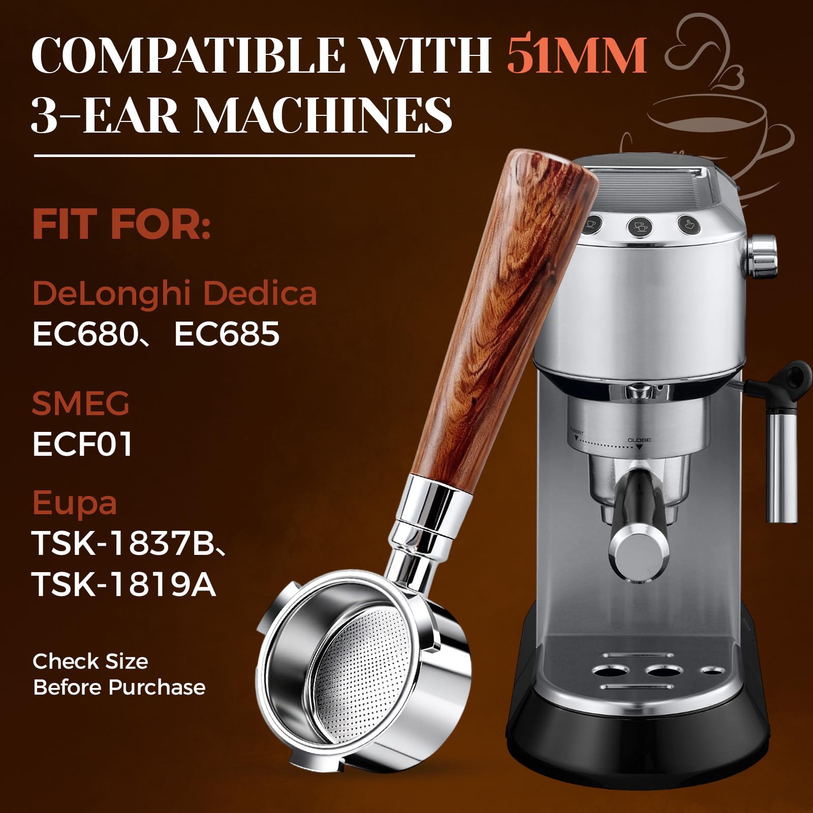 Zjyufy Vloerloze zeefdrager 51 mm 3 ears met espresso puck screen