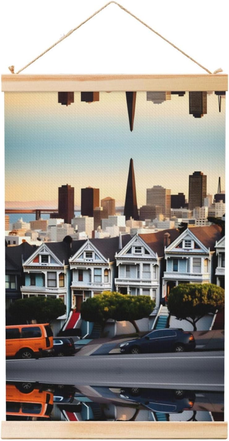 San Francisco Print Poster Hanger,Hanging Poster, Poster Frame,Wood Poster Hanger, For Wall Hanging