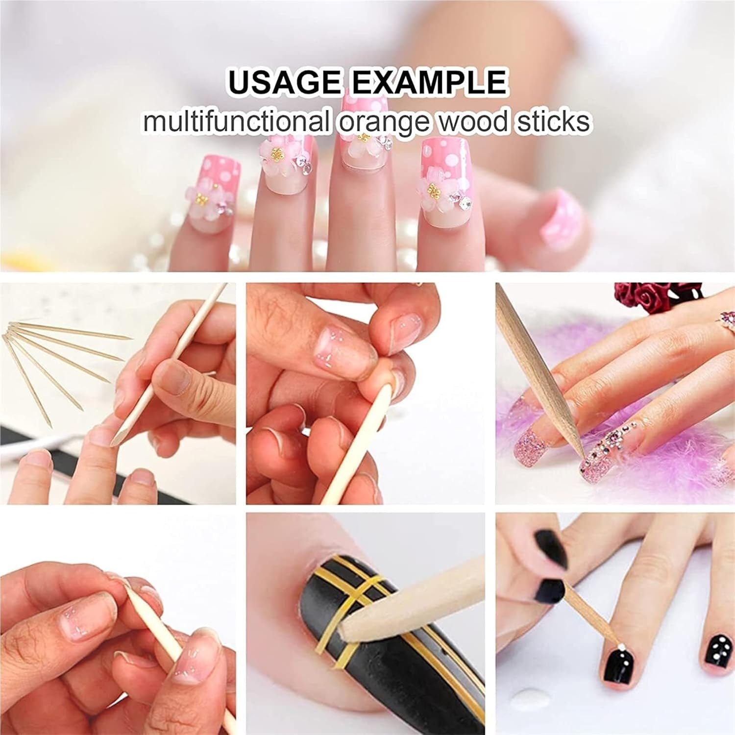 Wood Nail Sticks 500/1000pcs Nail Art Pusher Orange Wood Sticks Cuticle Remover Rhinestones Dotting Removal Manicure Pedicure Care Tools(88mm-1000pcs)