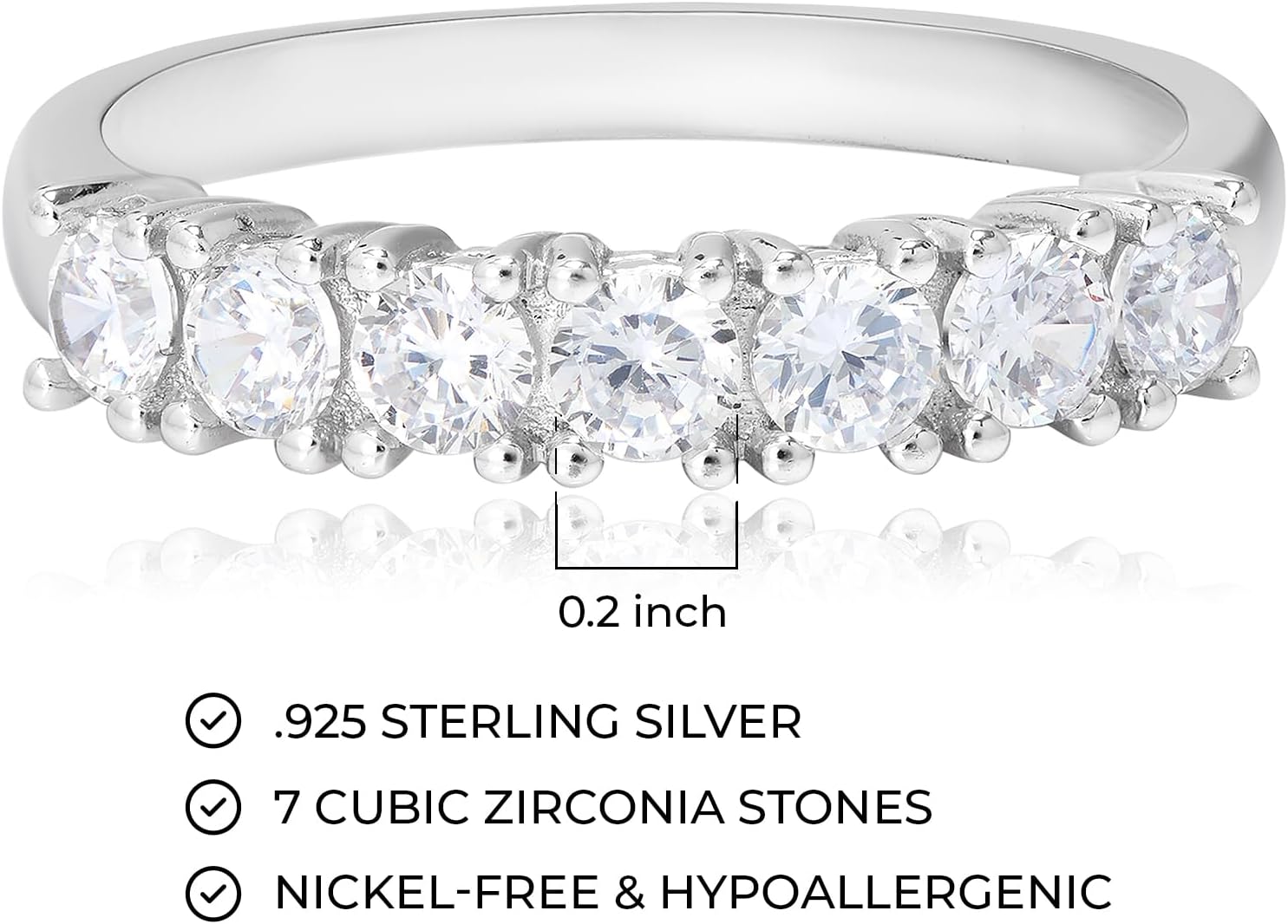 MORGAN & PAIGE .925 Sterling Silver Wedding Bands for Women, Cubic Zirconia Ring Stackable Round 7 Stone Prong Setting - Platinum, Yellow Gold or Rose Gold Plated Wedding Rings for Women Size 6-9