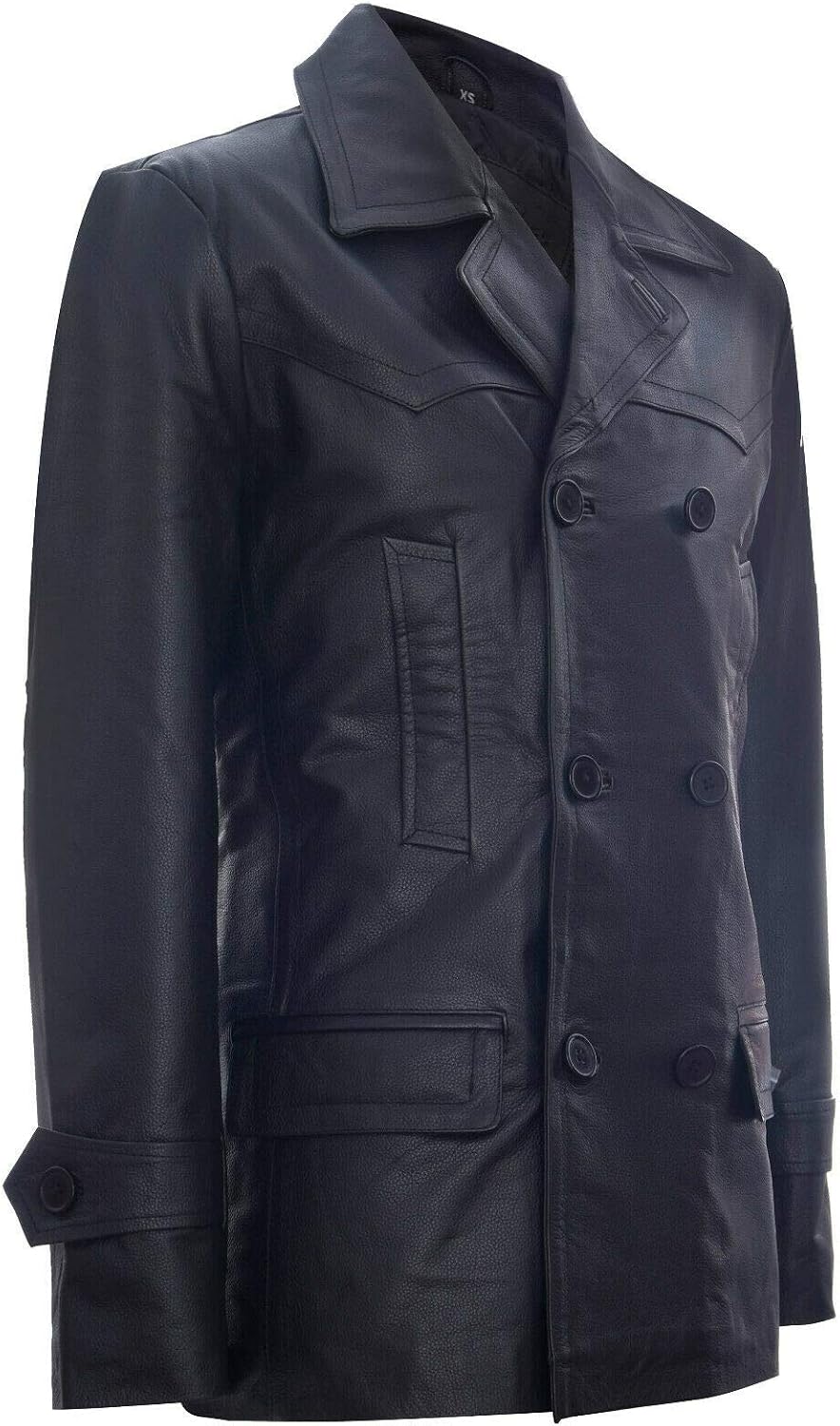 Mens Cow Hide Leather Jacket Dr Who Naval German Pea Coat