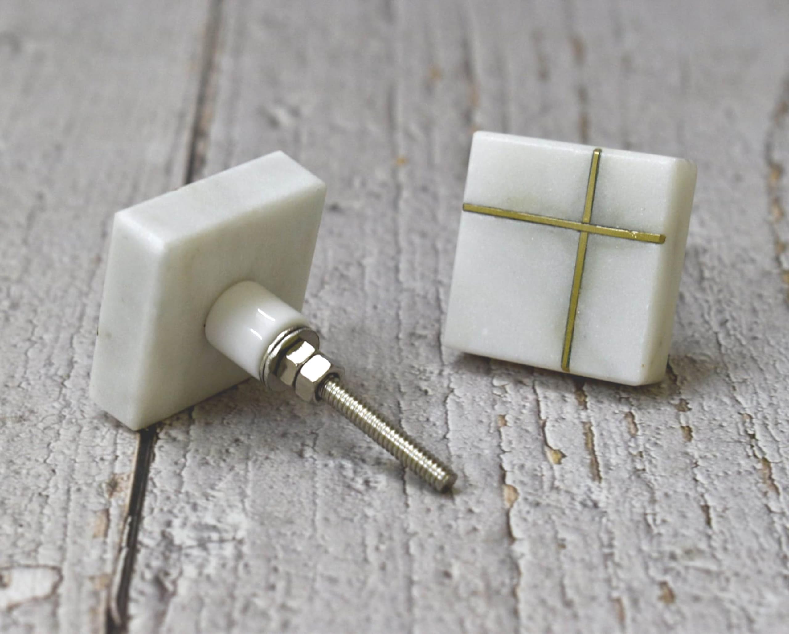ARTISNO Square Marble Brass Knob, Modern Cabinet Knob, Decorative Hardware, Furniture Hardware, Cabinet Handles - Image 3