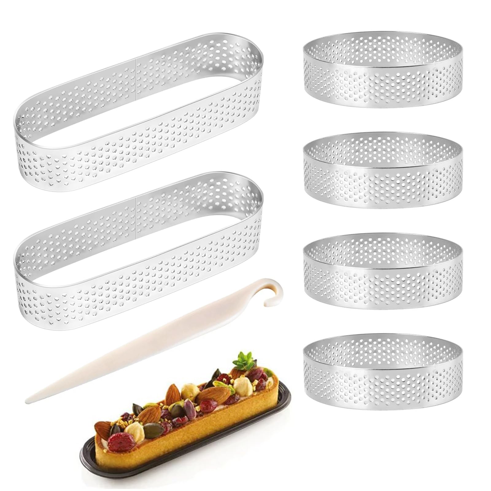 12 Anelli Microforati Per Crostate In Acciaio Inox 430 | 6 Pezzi Da 8 Cm E 6 Pezzi Da 5 Cm | Altezza 2 Cm | Stampo Per Pasticceria E Mousse