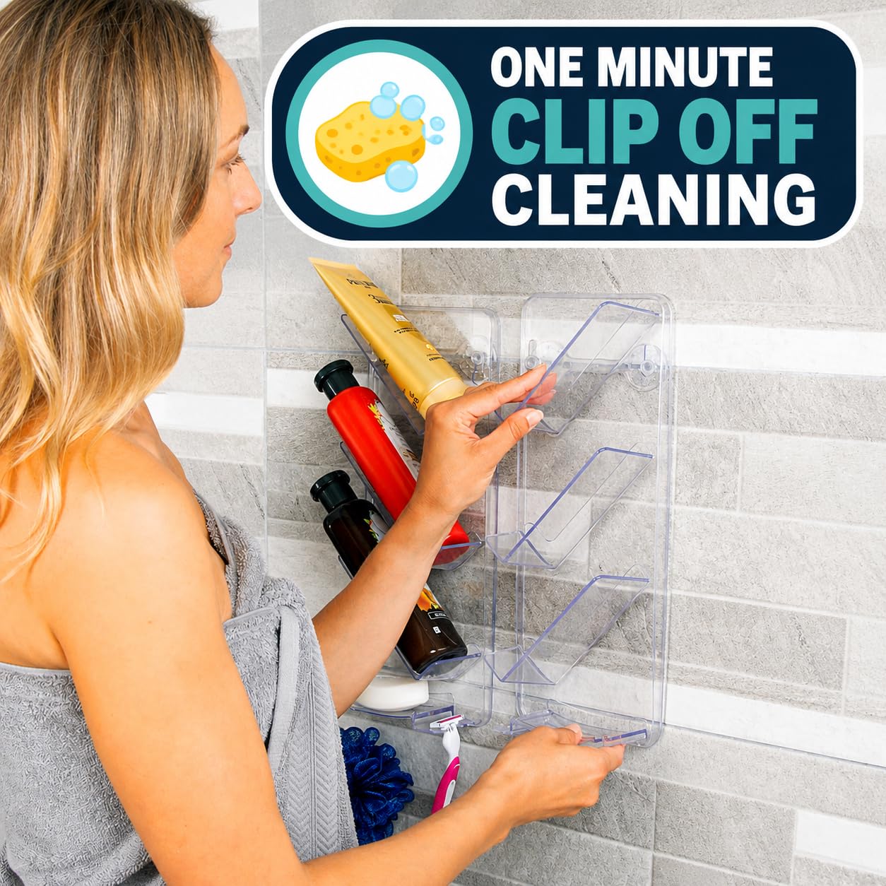 ShowerGem - Mensola da bagno, contenitore doccia per tenere in ordine tutti i prodotti, installazione senza ventose o viti, antiruggine, facile da pulire, come si vede su Dragons Den