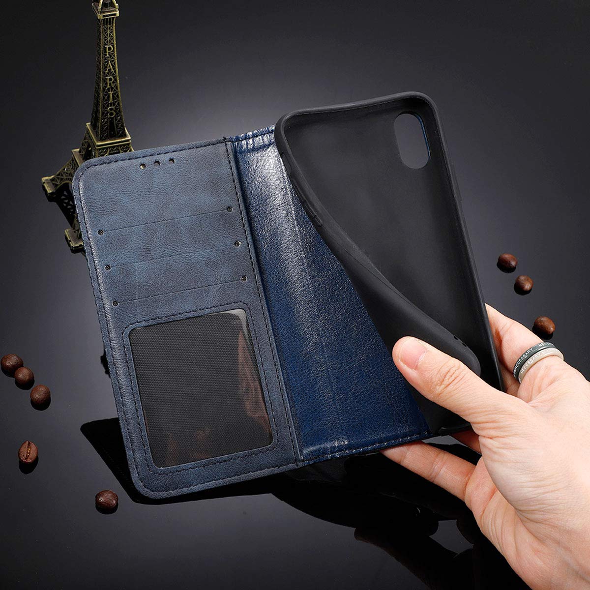 PZEMIN Cover Portafoglio In Pelle TPU + Vetro Temperato Per Xiaomi Poco X3 – Blu, Con Chiusura Magnetica E Funzione Stand