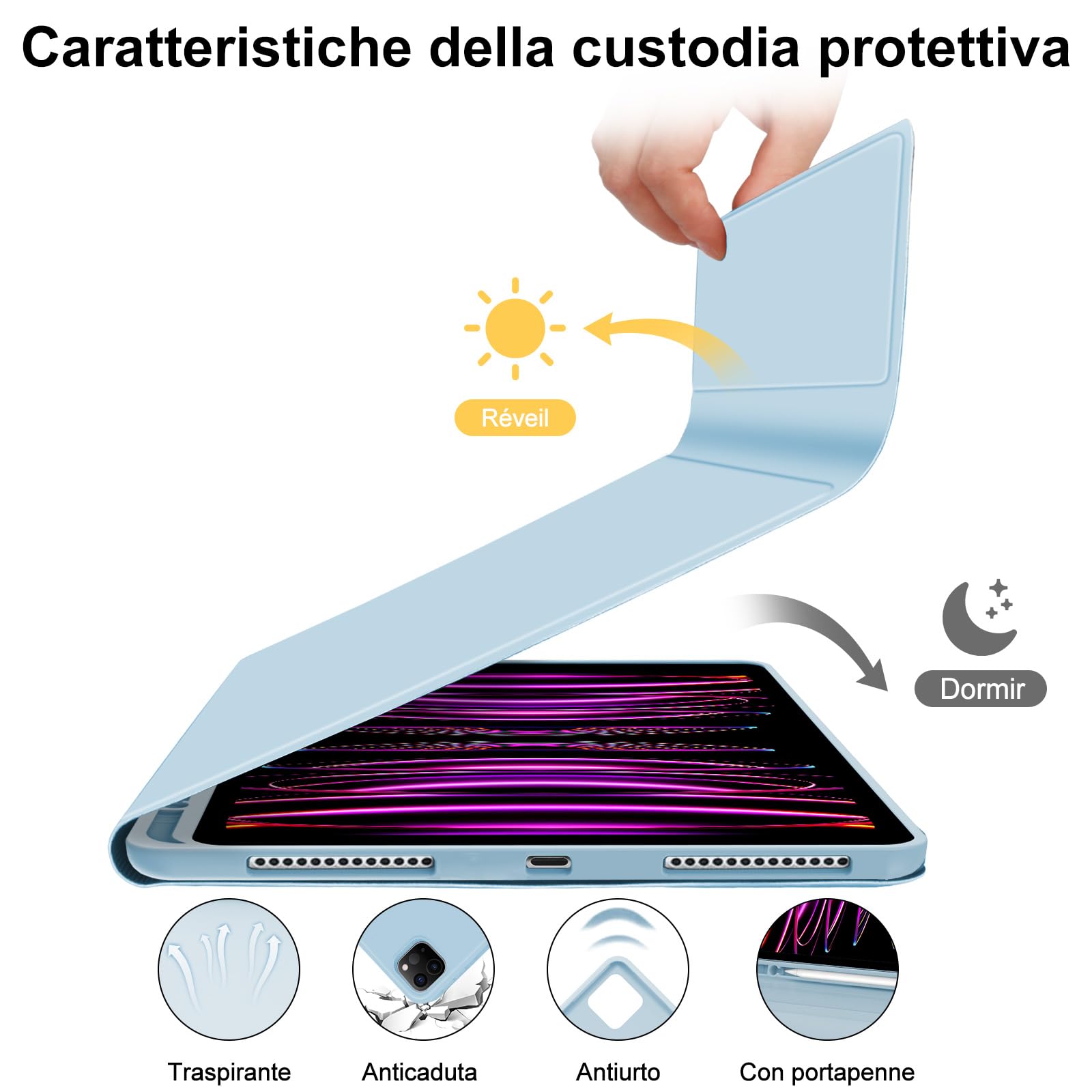 WINCHKING Tastiera per iPad Pro 12.9 con Touchpad, Cover con Tastiera per iPad pro 12.9, Custodia QWERTY Bluetooth Magnetica Keyboard per pro 12.9 pollici 6/5/4/3 Generazione, Azzurro