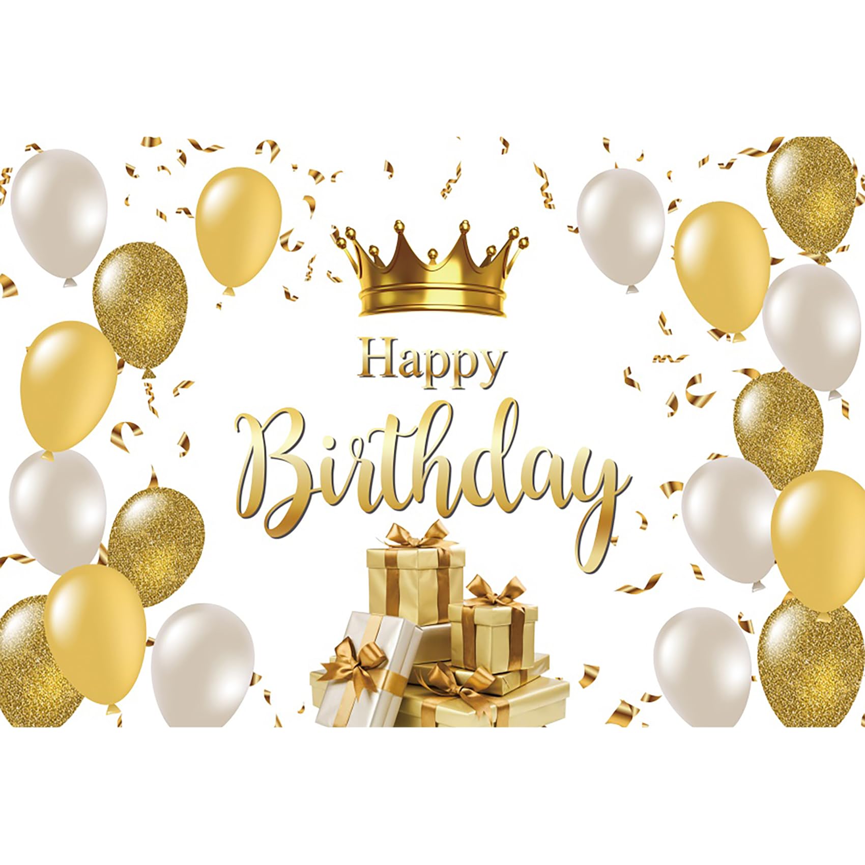 dnldliq 7x5ft White Gold Birthday Backdrop Gold White Glitter Sequins Balloons Crown Birthday Photography Background Modern Luxury Women Happy