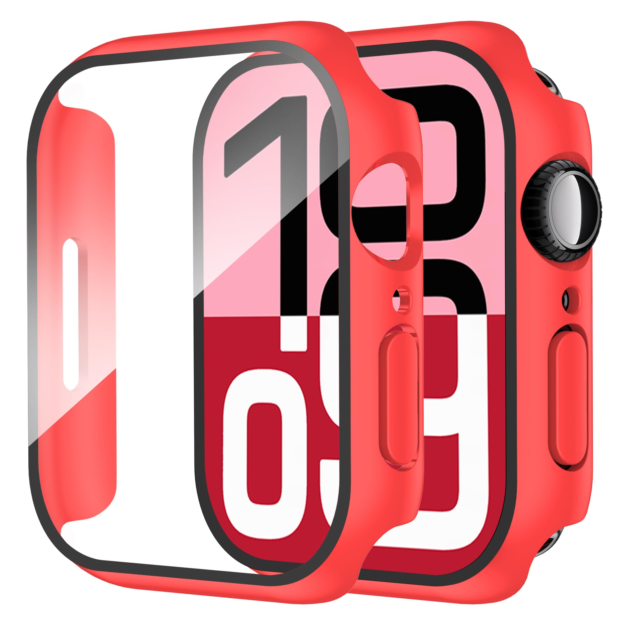 Smiling 2 Pack Case Compatible with Apple Watch Series 11 (2025)/Series 10 42mm with Tempered Glass Screen Protector, Hard PC Case Overall Protective Cover- 1 Red + 1 Transparent