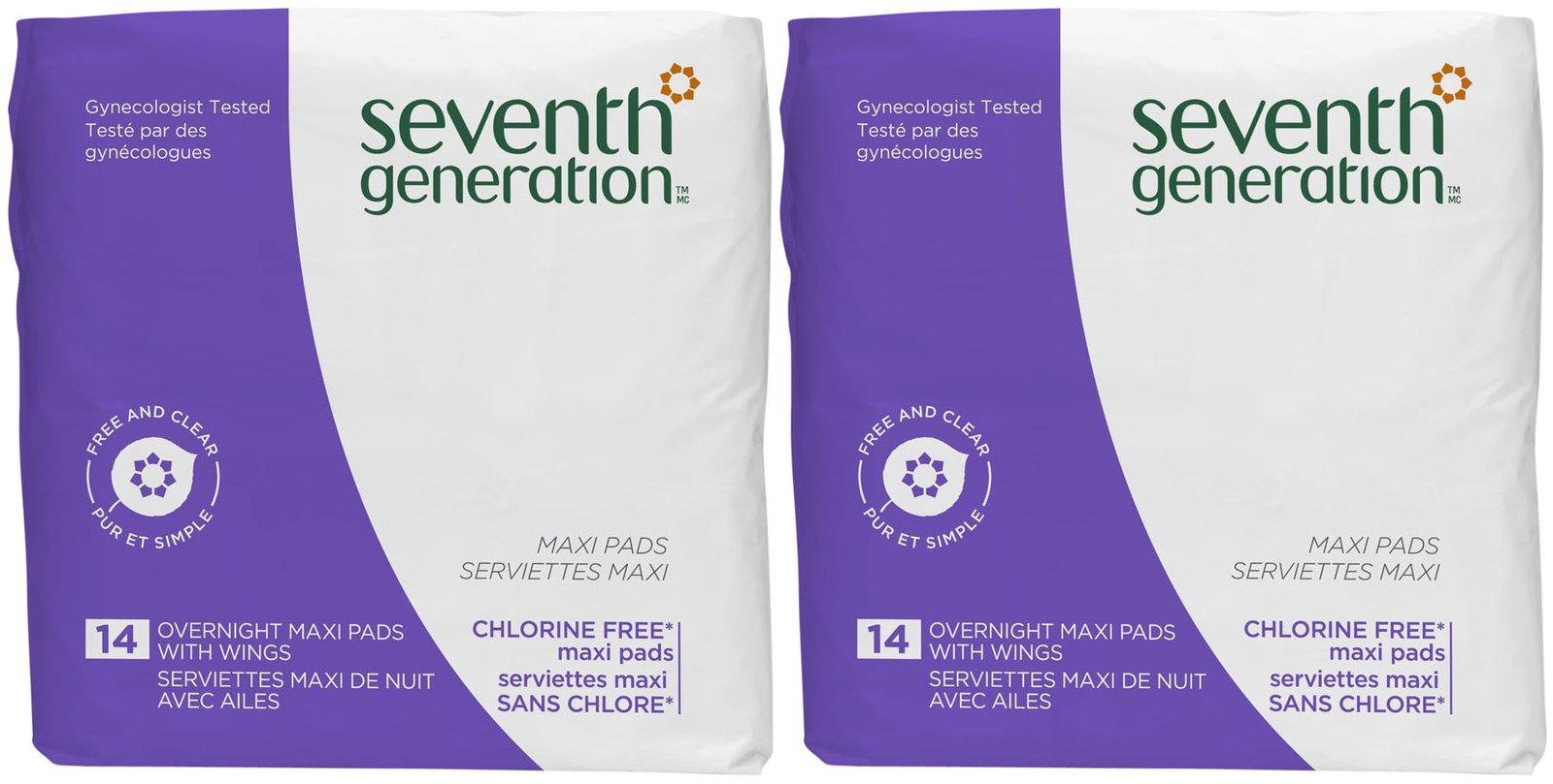 Seventh Generation Chorine Free Maxi Pads - Overnight with Wings - 14 Pads