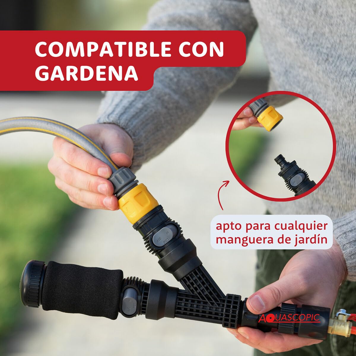 Aquascopic varilla telescópica de aluminio All-in-One - 7,2 m - con cepillo para paneles solares, de 5 superficies, para fregar y combinador de lavado