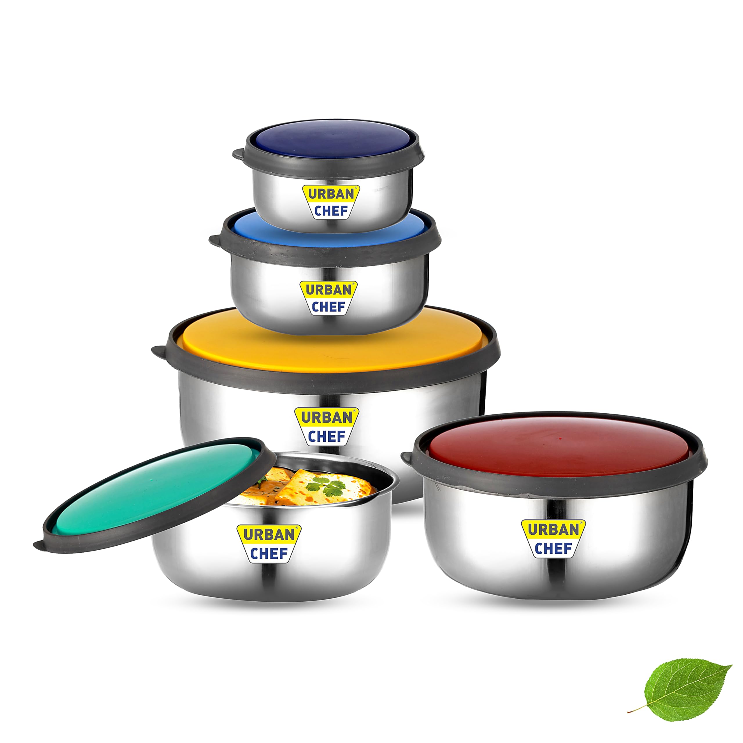 URBAN CHEF Fresca Stainless Steel Push & Lock Bowl Storage Set with Multi Colour Lid, 5-Pieces (B0CQ55NZ3H) Amazon Price History, Amazon Price Tracker
