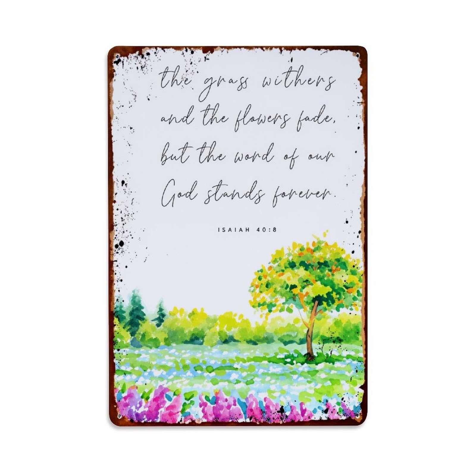 Jdfenggu Vintage Watercolor Landscape With Tree And Flowers Retro Metal Tin Sign, Decor Art Poster For Bar, Home, Man Cave, Kitchen, Laundry Room Gift 8X12inch