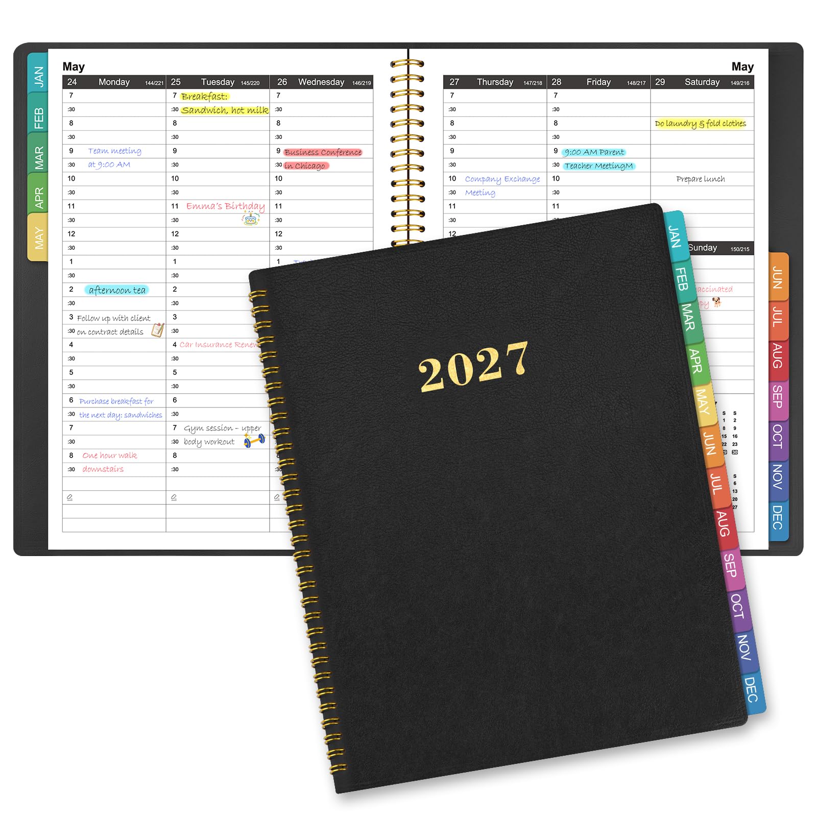2027 Diary A4 Week to View: 30-Minute Appointments, Jan-Dec, Black