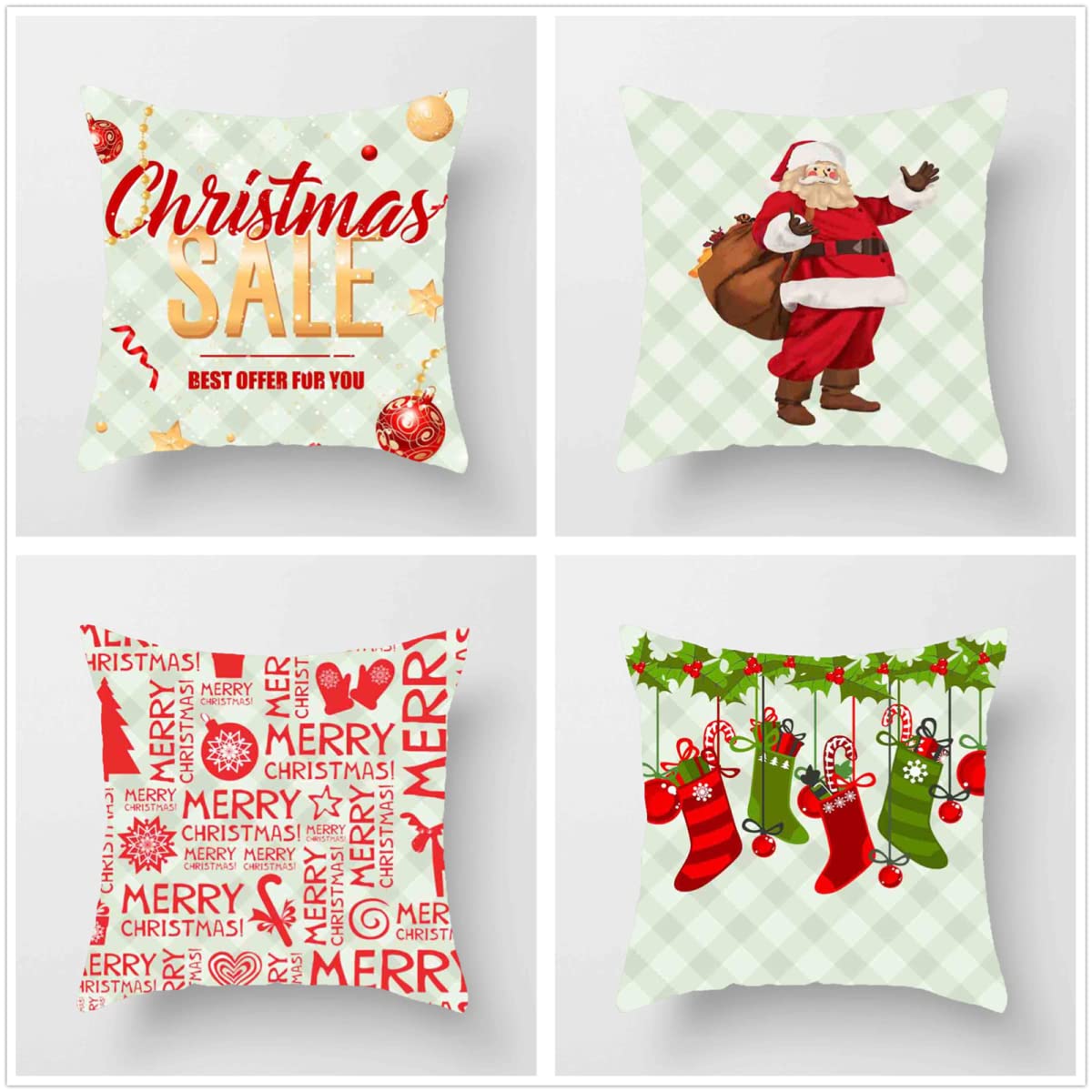 cuadros navideños 4 Piezas 70x70cm Fundas Cojines, Impresión en HD con Cremallera Oculta Cojines Decorativos, suave Cojines para Sofa Sala de Estar Dormitorio Automóviles Fundas de Cojines J-1662