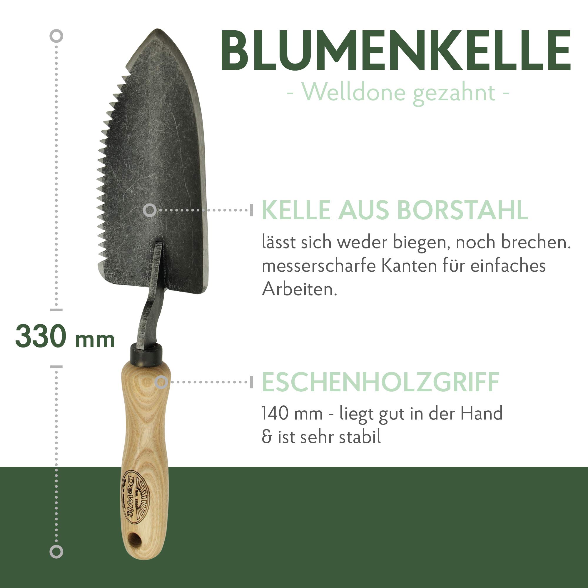 DeWit Blumenkelle gezahnt 33 cm Profi Blumenschaufel Unkrautstecher FSC-zertifizierte Handschaufel Garten-Schaufel Made in Holland