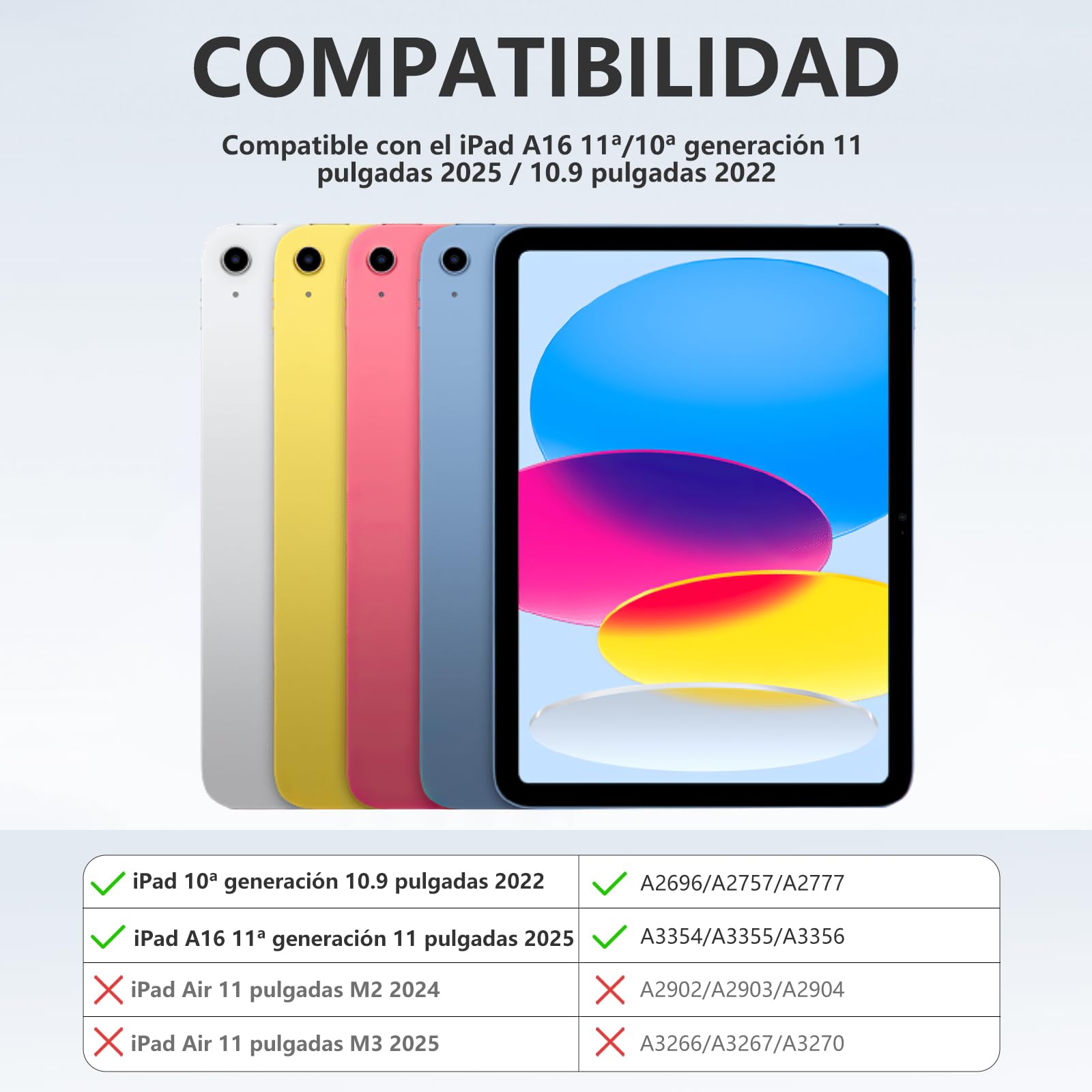 drivego Funda con Teclado for iPad A16 11ª Generación 2025/10.ª Gen 2022 (11/10,9 Pulgadas), QWERTY Español Ñ, Teclas Anticaídas, Teclado Bluetooth Magnético Desmontable con portalápices, Gris Claro