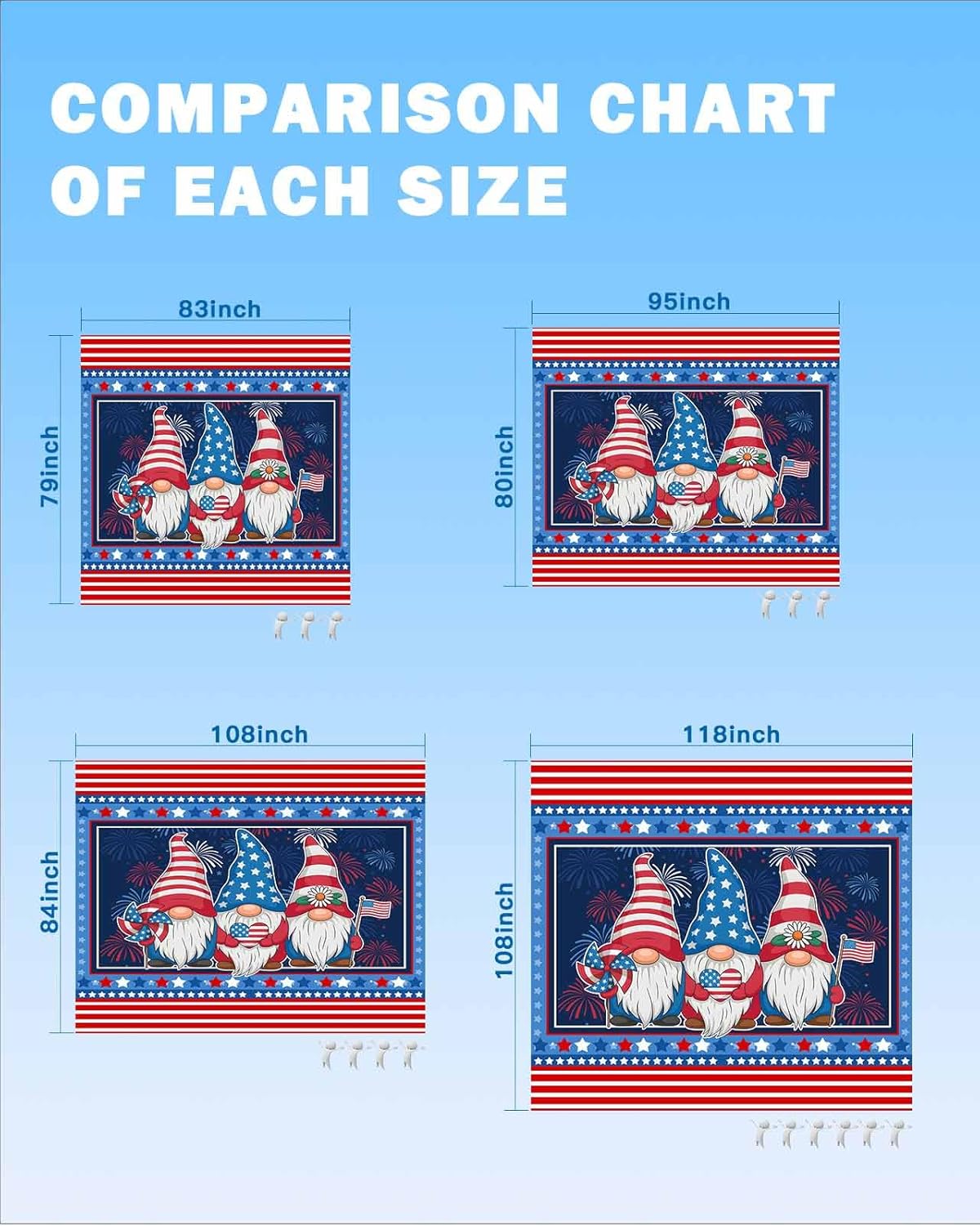 Teamery Beach Blanket 95x80in Gnome Independence Day Stars Red Stripes Waterproof Sandproof Mat, Love USA Flag Outdoor Picnic Mat Beach Accessories for Travel Camping Hiking