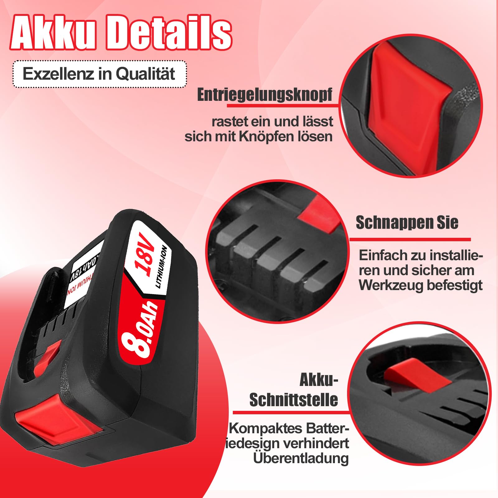2PCS 18V 8.0Ah Kompatibel mit für Bosch 18V Akku Ersatz für Bosch Akku PBA PSB PSR Li-ion Home and Garden AL1810 CV, AL1815 CV, AL1830 CV, AL1880 CV