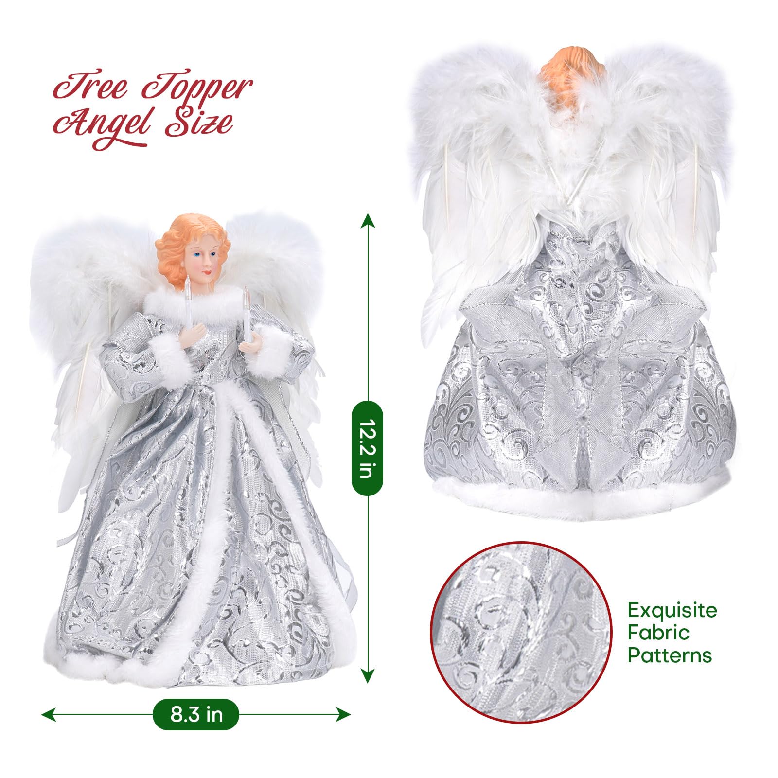 Decoración de ángel para árbol de Navidad, adorable decoración de árboles de Navidad con luz LED con alas, decoraciones navideñas, invierno