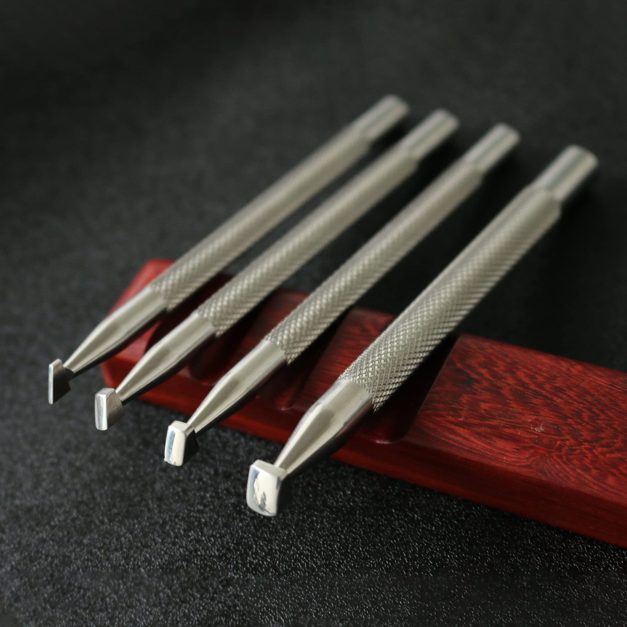 Leder-Stempelwerkzeug, Abschrägung, Unterschnitt-Stempel, 304 Edelstahl, Schnitzerei, DIY-Lederhandwerkswerkzeuge (komplettes Set, 4 Stück (XS+S+M+L))