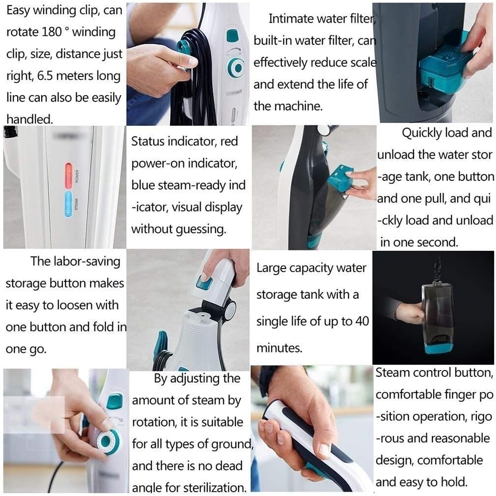 Vacuum and Steam Mop All in One Compact Bagless Wet-Dry Vacuum Cleaner with HEPA Filtration Cord Rewind and Comfort Handle Steam Upright Vac for Hardwood Tile Floors Home and Office