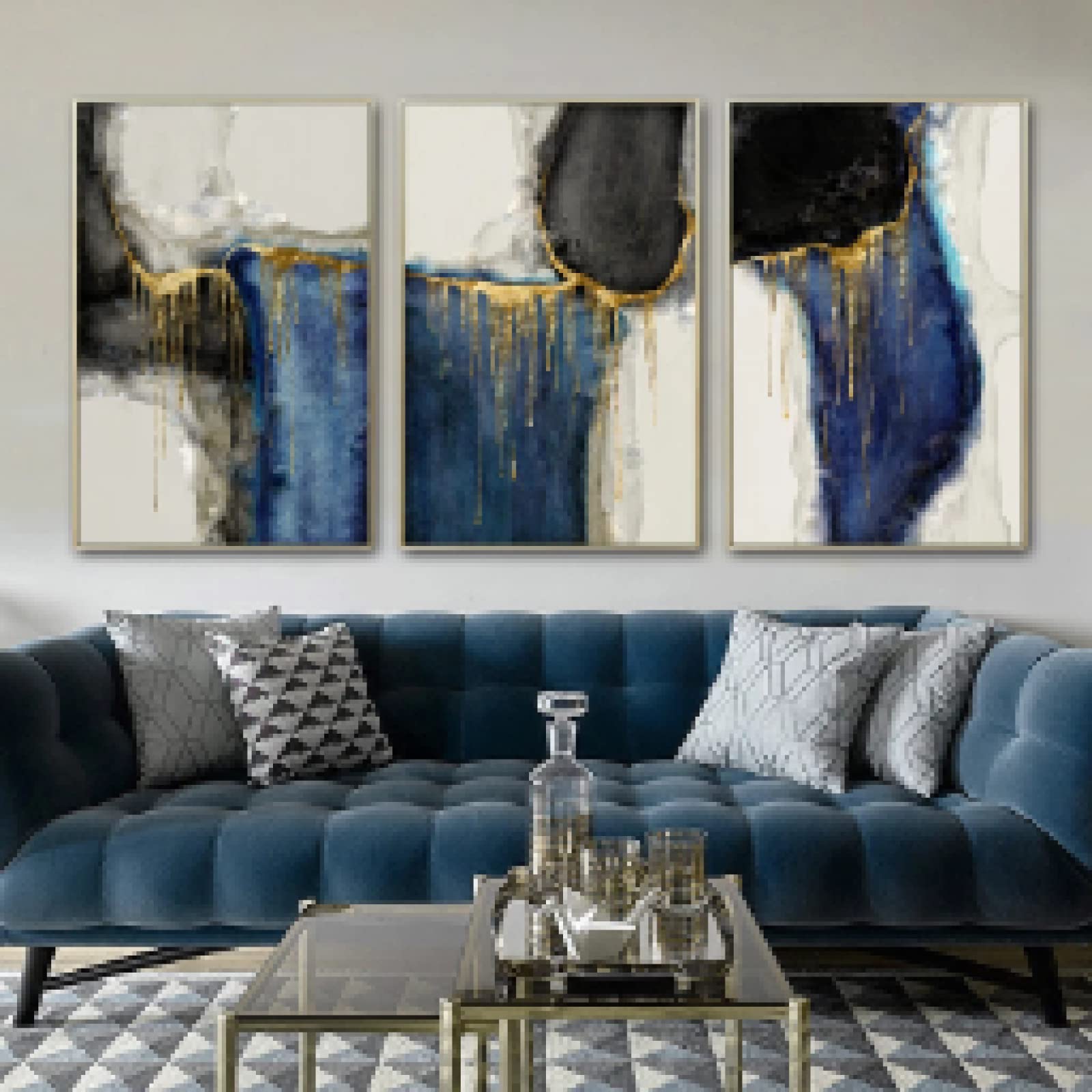 Affiches abstraites bleu or haute définition triptyque 30x45cm - 8