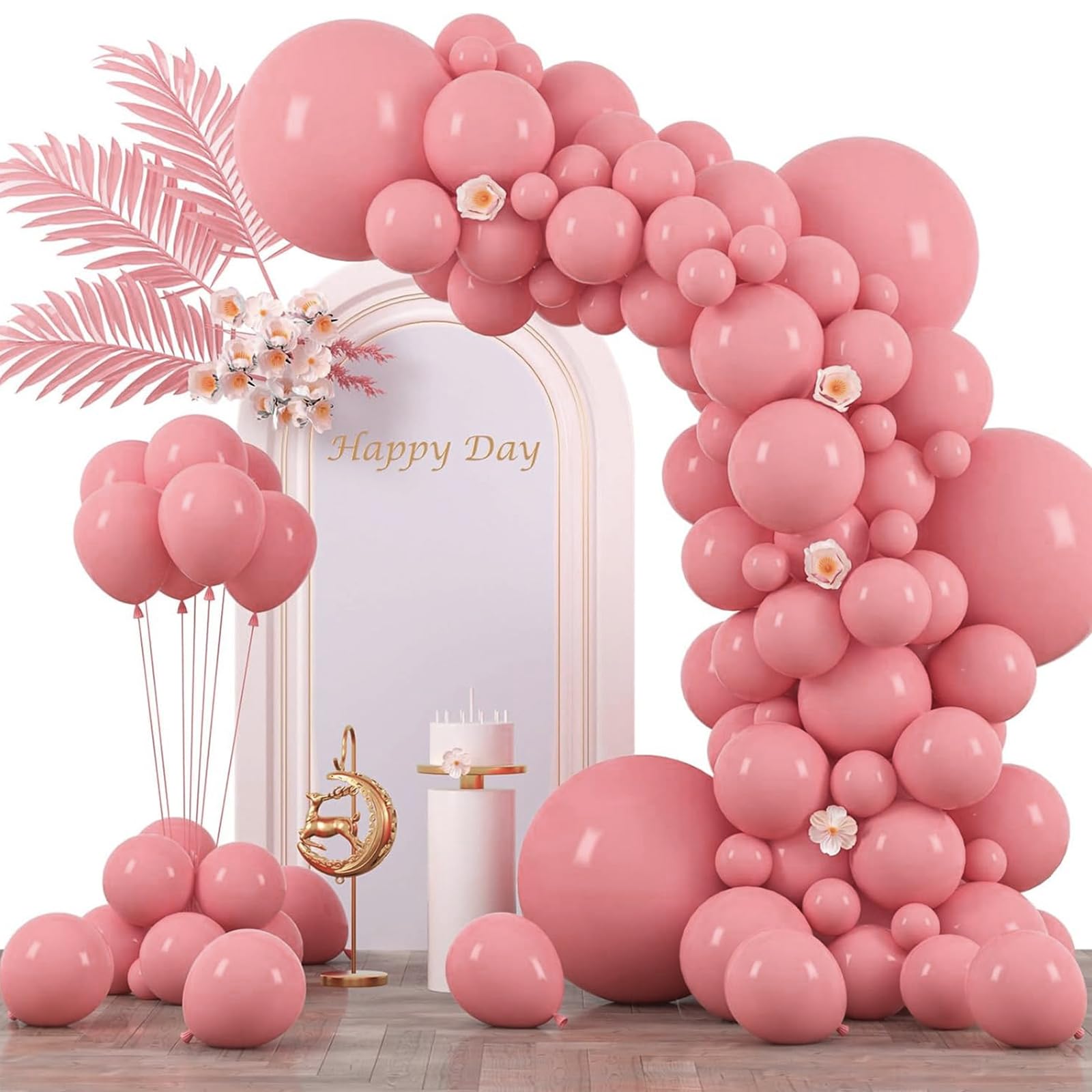 Voircoloria 130pcs Retro Pink Balloons Garland Arch Kit, 18 12 10 5 Inch