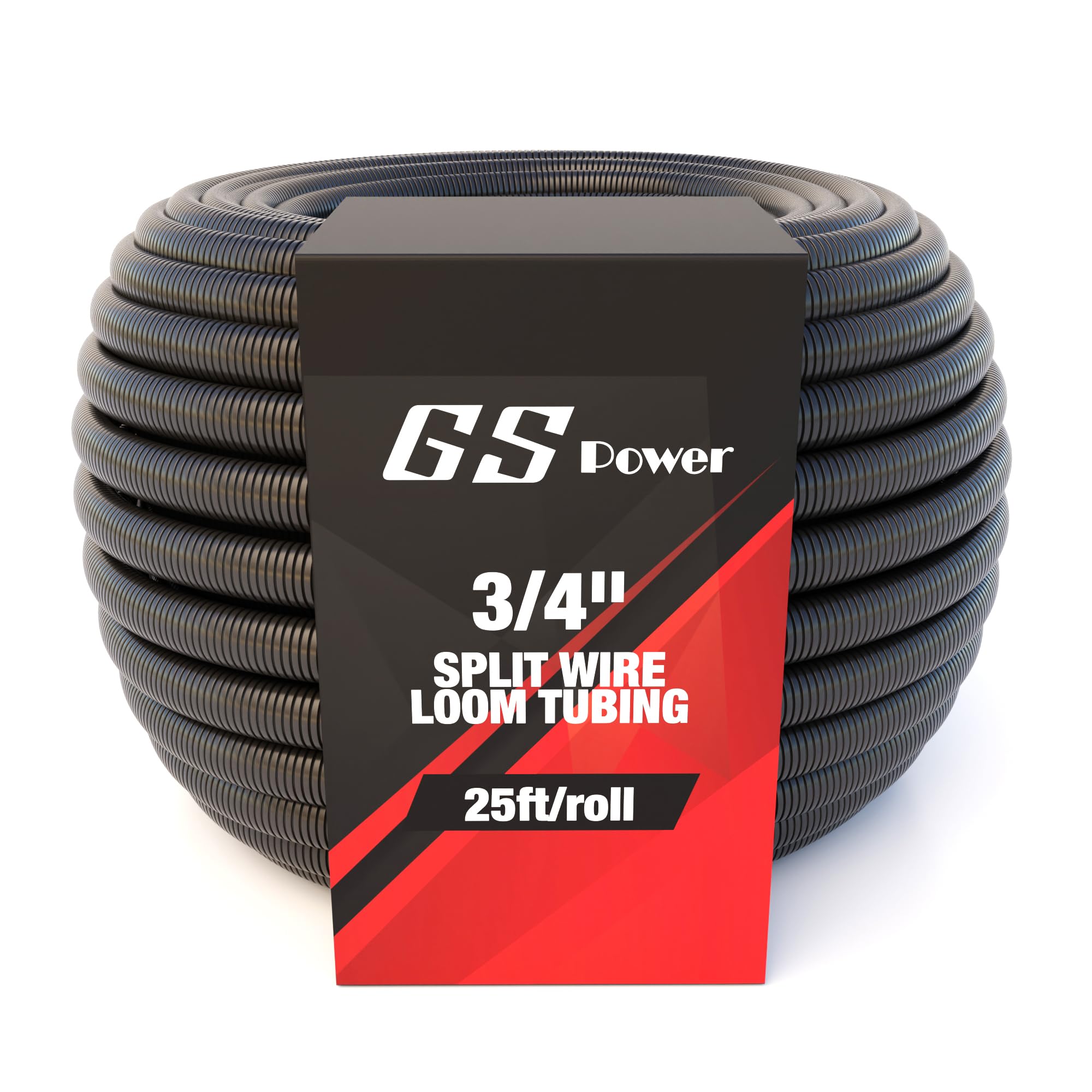 GS Power 3/4 Inch x 25 Ft Split Wire Loom Tubing, Split Cable Sleeve Cord Protector for Industrial Electrical Wires, Automotive Wire Cover Flexible, High Temperature Cable Conduit, Wrap