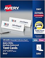 Vista 1 de Avery Printable Tent Cards with Sure Feed Technology, 2-1/2" x 8-1/2", Matte White with Embossed Border, 100 Blank Place Cards for Laser and Inkjet