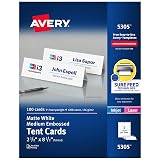 Avery Printable Tent Cards with Sure Feed Technology, 2-1/2" x 8-1/2", Matte White with Embossed Border, 100 Blank Place Cards for Laser and Inkjet Printers (5305) – view 1