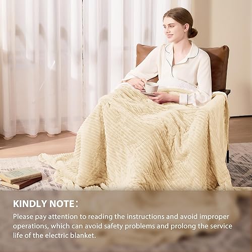 Vista 362 de Homemate Manta térmica eléctrica de 50 x 60 pulgadas, manta térmica de 1/2/4/6/8 horas de apagado automático, 10 niveles de calor, protección contra
