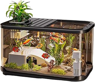 Betta Fish Habitat – Belüftetes Aquarium-Set, transparenter Kunststofftank, kleine Landschaftsbau-Box | Aquatischer Starterbehälter für Garnelenschildkrötenpflanze, Salzwasser-Süßwasser-