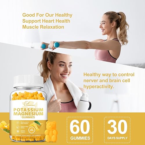 Miniatura 7 de Gomitas de potasio y magnesio bajas en azúcar para adultos y niños, apoyo a los calambres en las piernas y la salud muscular y cardíaca, suplemento