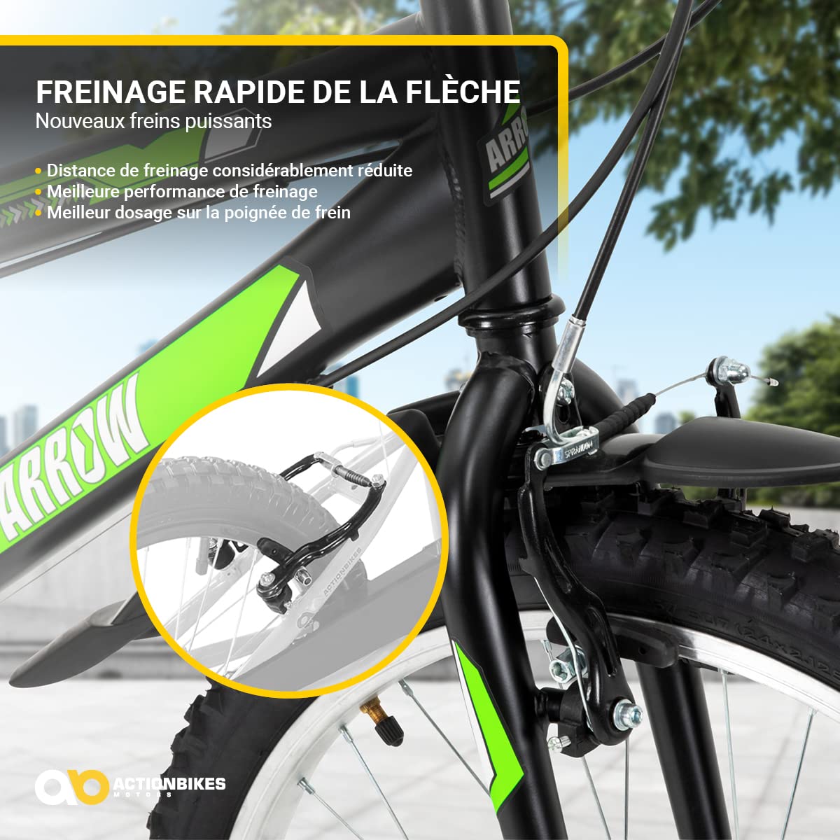 Actionbikes Motors Vélo Enfant Arrow - 20 24 Pouces - Vélo pour Filles et garçons - VTT - De 6 à 12 Ans - 6 Vitesses - Frein V-Brake - Garde-Boue Avant et arrière - Vélos pour Enfants