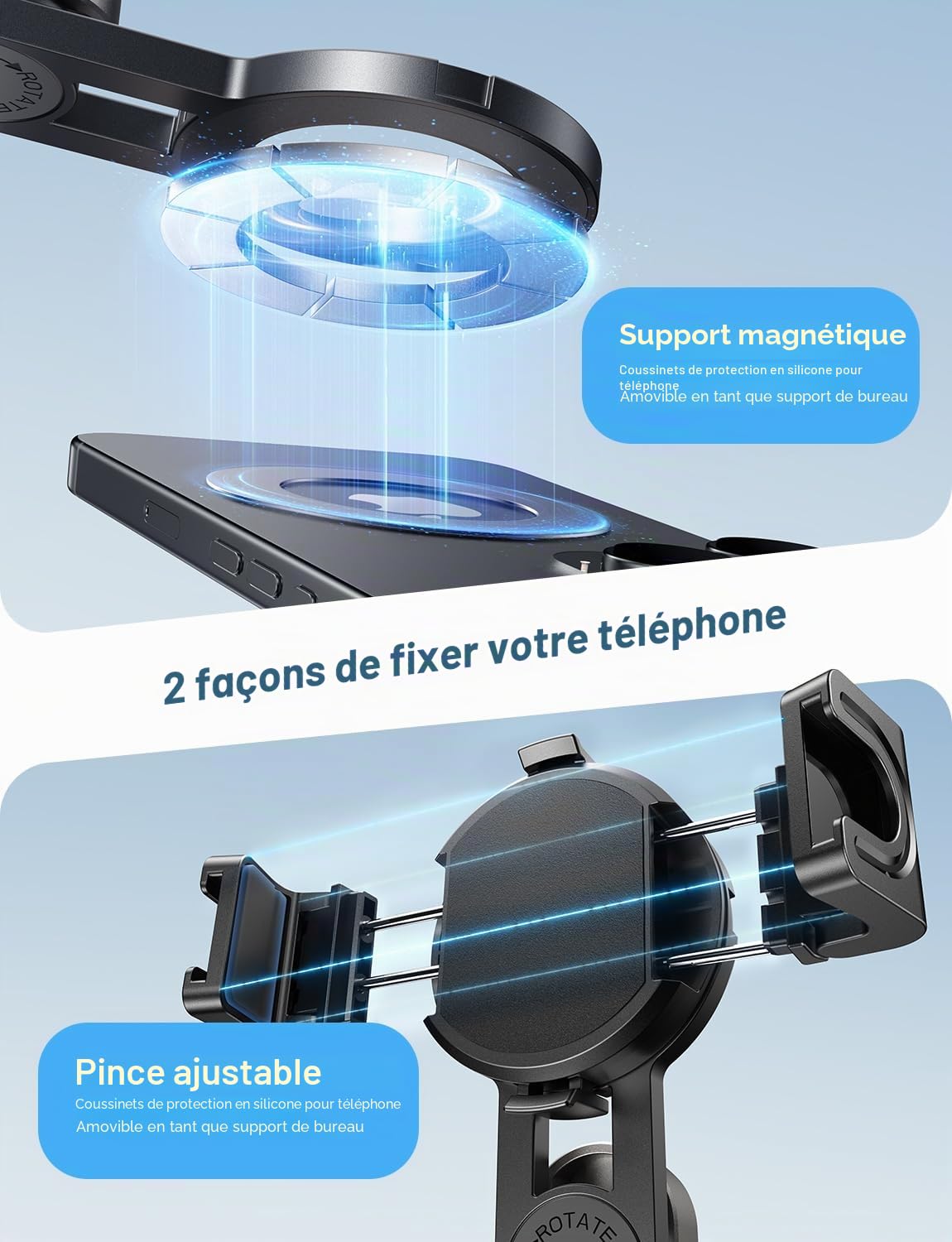 MAGIC JOHN Phone Tripod with 2 Selfie Light, Portable Pocket Size Selfie Stick, Selfie Stick with Detachable Remote Control for Photograph, Live Streaming, Video Recording