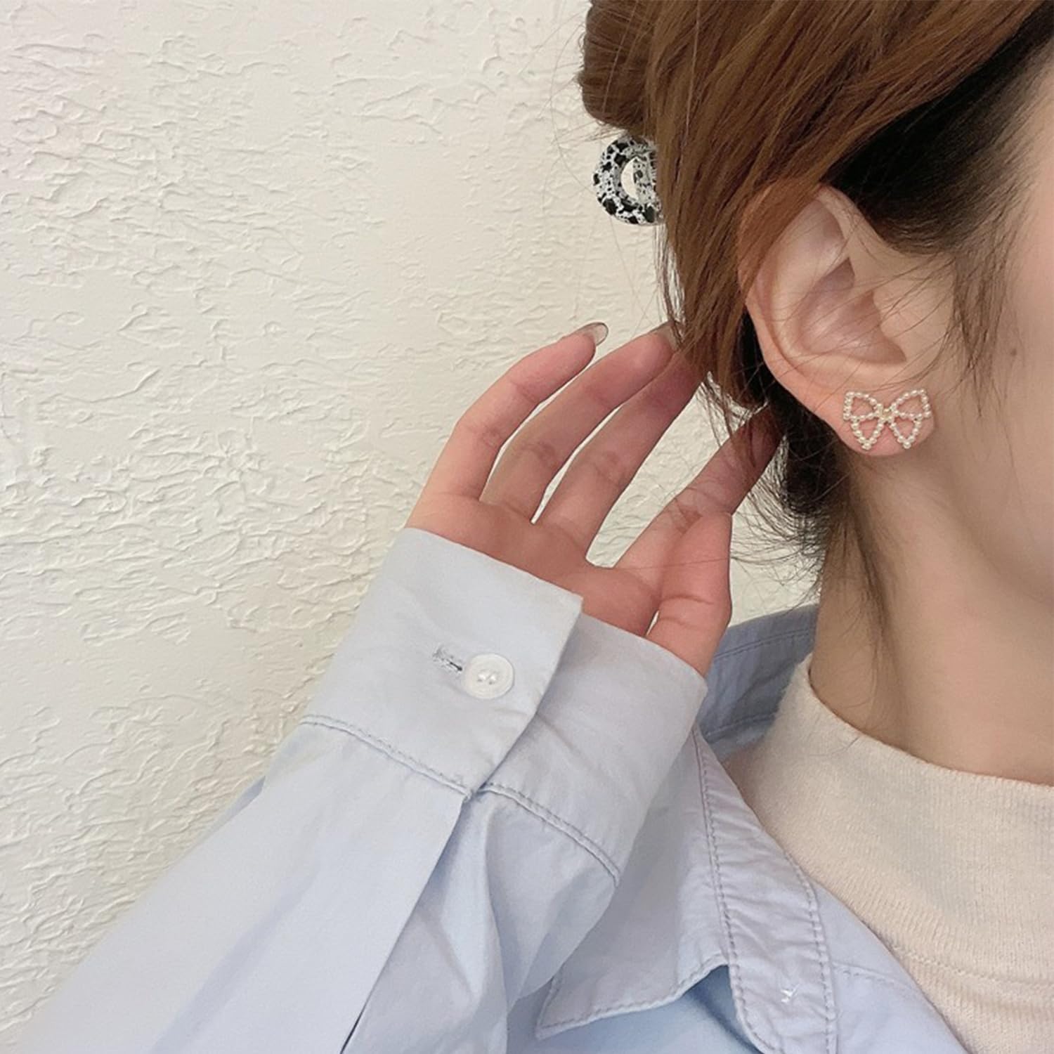 Pearl Bow Earrings for Women Crystal Bow Earrings Pearl stud Earrings for Women Birthday Valentine's Day Jewelry Gift - Image 3