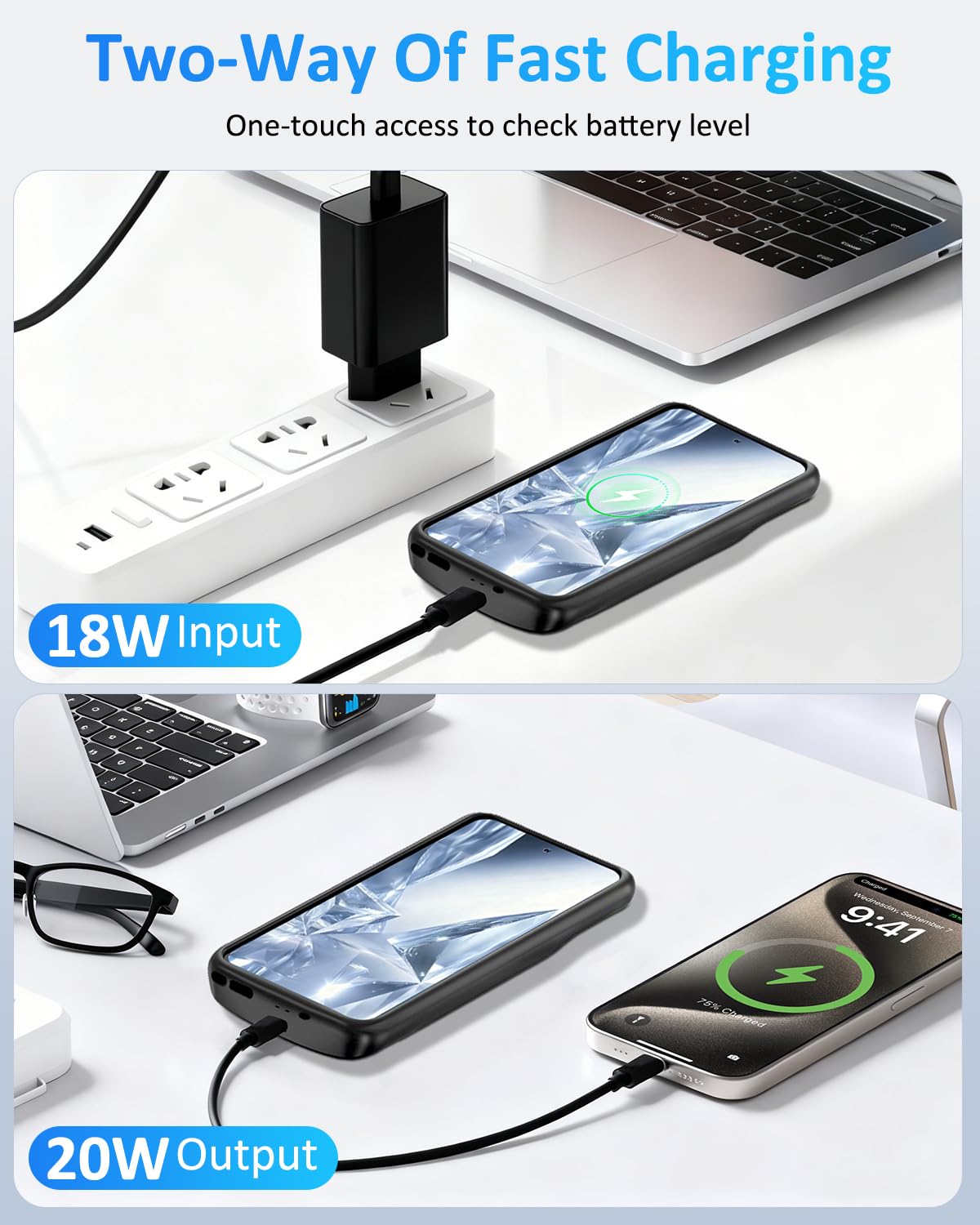 Custodia per Samsung Galaxy S25 Plus/S24 Plus (15.000 mAh), caricatore portatile GAN-Tech ricaricabile, custodia protettiva per batteria esterna per Galaxy S25 Plus/S24 Plus