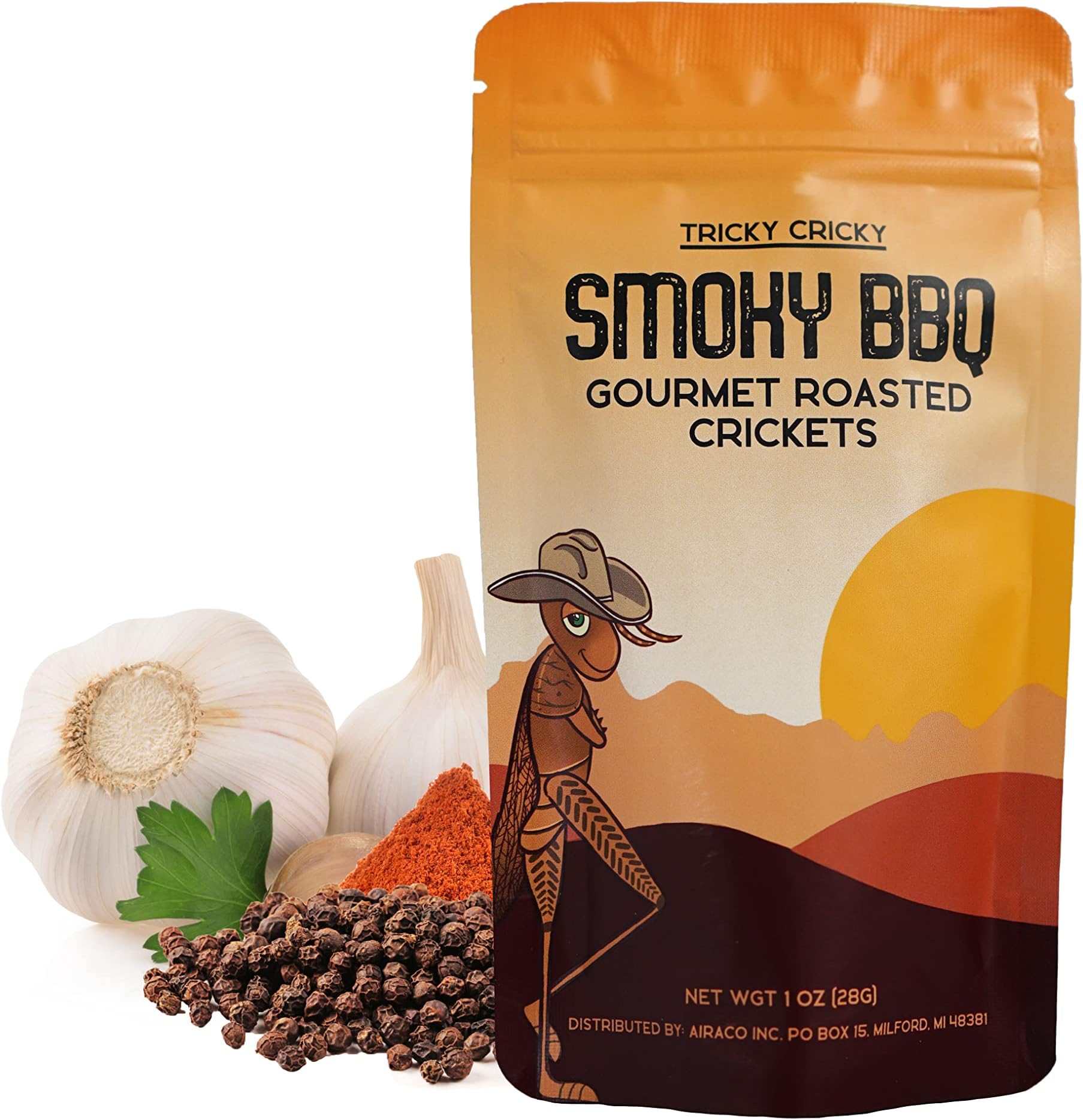 Tricky Cricky Edible Flavored Cricket Snacks for Humans - USA Grown - Unique & Healthy Gourmet Snacks for Adults - High Protein, Low Carb, Low Calorie Dried Edible Bugs for People - BBQ - 1 Oz