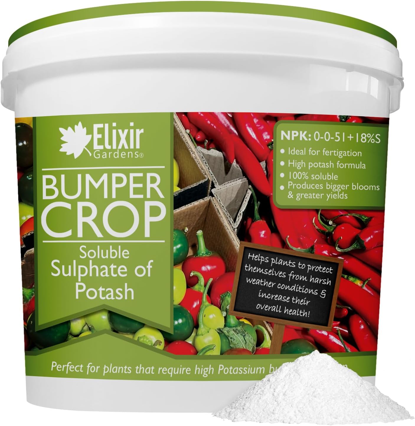 Elixir Gardens Soluble Sulphate of Potash (S.O.P) Fertiliser | Potassium Sulphate Plant Feed | 5kg Tub