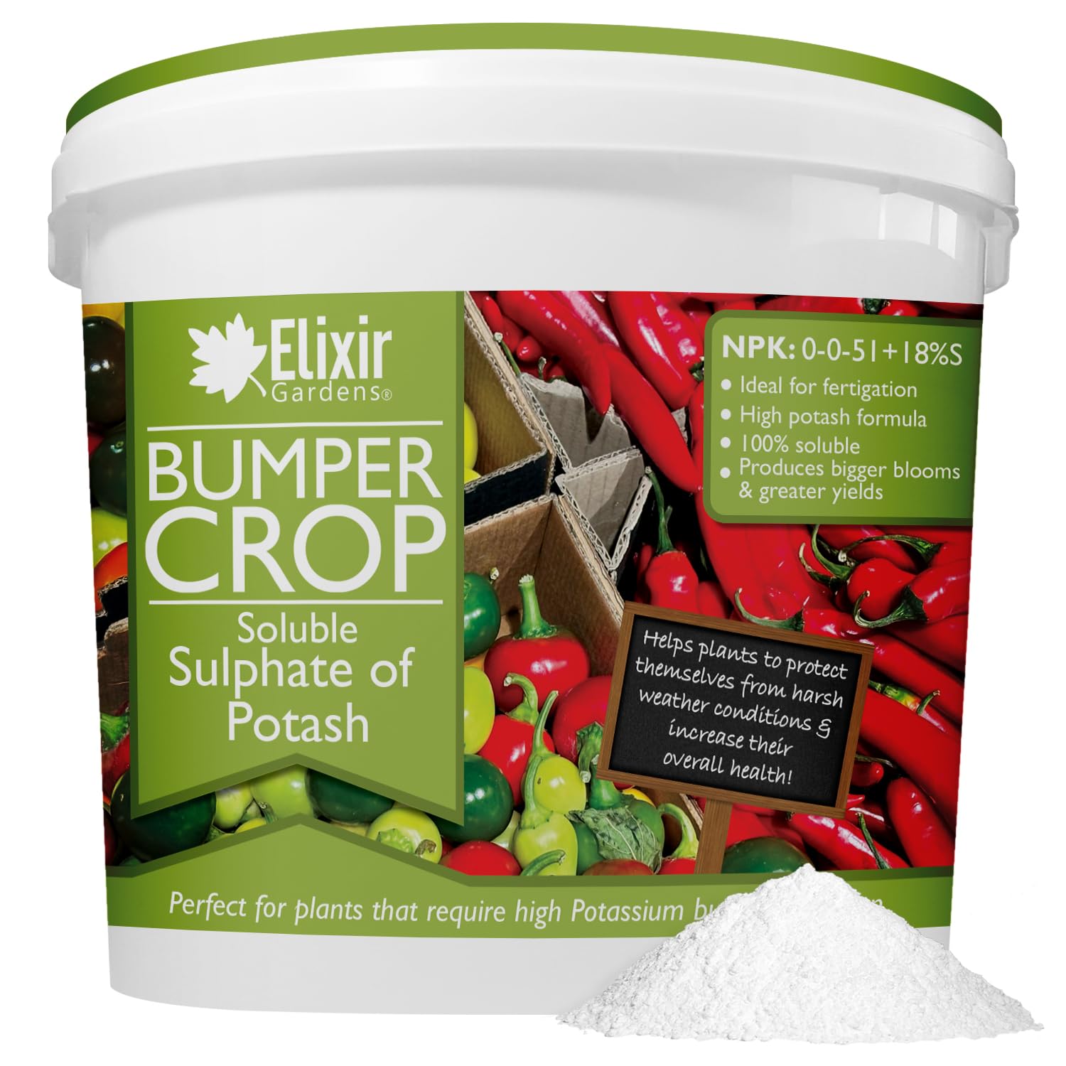 Elixir Gardens Soluble Sulphate of Potash (S.O.P) Fertiliser | Potassium Sulphate Plant Feed | 1kg Tub